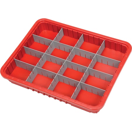 Quantum Storage Systems Divider Box, Polypropylene, Red, 3 in H, 17-1/2 in W, 22-1/2 in L DG93030RD